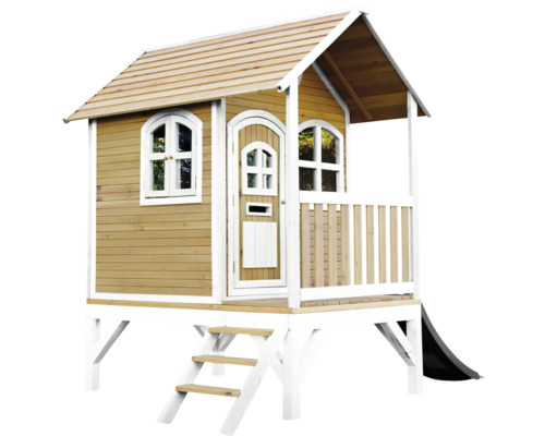 Maisonnette en bois avec toboggan et escalier