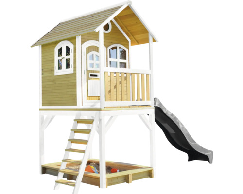 Maison de jeux en bois avec toboggan, bac à sable et échelle pour le jardin