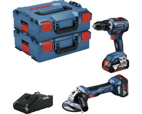 18V-Akku-Profi-Set Bosch Professional Bohrschrauber + Winkelschleifer inkl. 2x Akku (4.0Ah), Ladegerät und 2x L-BOXX 136