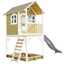 Cabane de jeu en bois avec bac à sable et toboggan