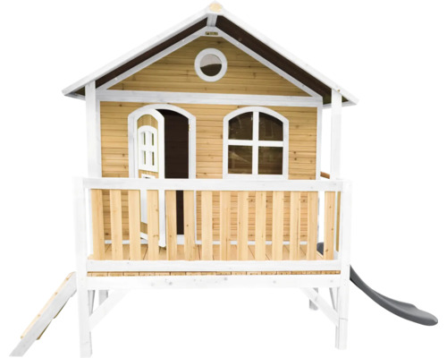 Cabane de jeux sur pilotis axi Stef 349 x 212 cm bois marron avec toboggan gris Maisonnette en bois avec toboggan pour le jardin