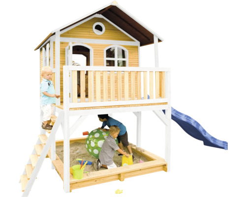 Maisonnette avec bac à sable et toboggan pour enfants