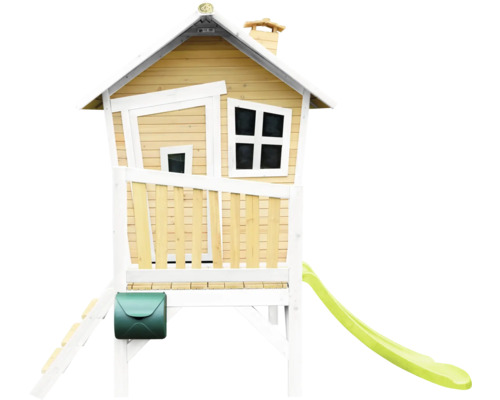 Maison de jeux en bois avec toboggan, échelle et boîte aux lettres