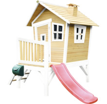 Cabane de jeu en bois avec toboggan et boîte aux lettres