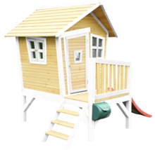 Cabane de jeu en bois avec toboggan, escalier et boîte aux lettres