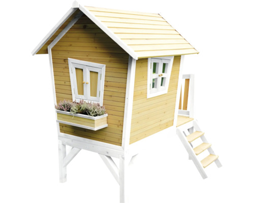 Maisonnette en bois avec escalier et fenêtres