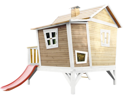 Holzspielhaus mit Rutsche für den Garten