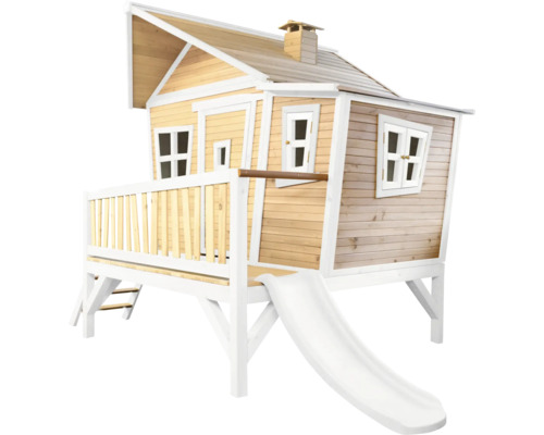 Spielhaus aus Holz mit Rutsche und Leiter