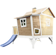 Maisonnette en bois avec toboggan et fenêtres