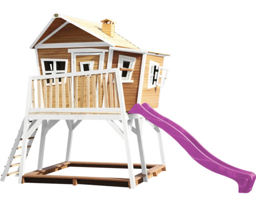 Spielhaus mit Rutsche, Leiter und Sandkasten aus Holz