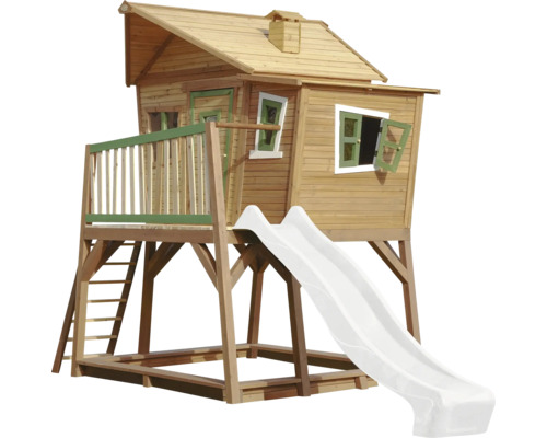 Spielhaus aus Holz mit Rutsche, Leiter und Sandkasten