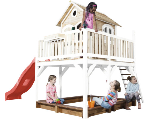 Spielhaus mit Rutsche, Leiter und Sandkasten für Kinder