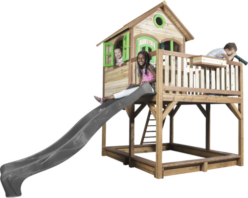 Spielhaus aus Holz mit Rutsche und Sandkasten für Kinder
