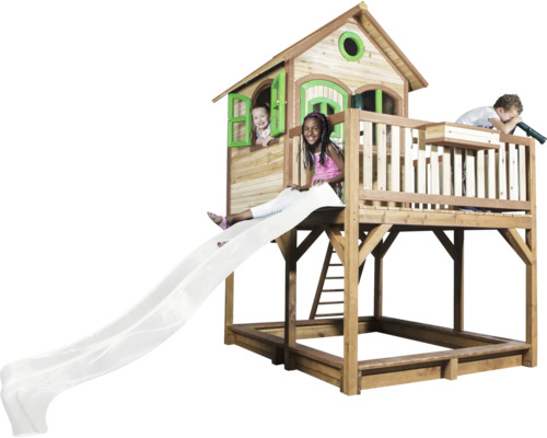 Holzspielhaus mit Rutsche und Sandkasten für Kinder