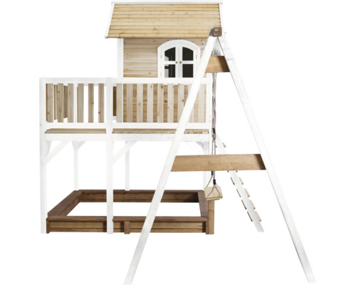 Tour de jeu avec balançoire, cabane, échelle et bac à sable pour le jardin