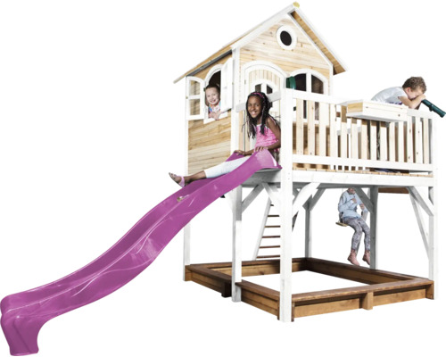 Maisonnette pour enfants avec toboggan et bac à sable