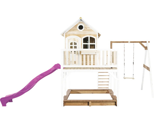 Maisonnette avec toboggan, balançoire et bac à sable pour le jardin