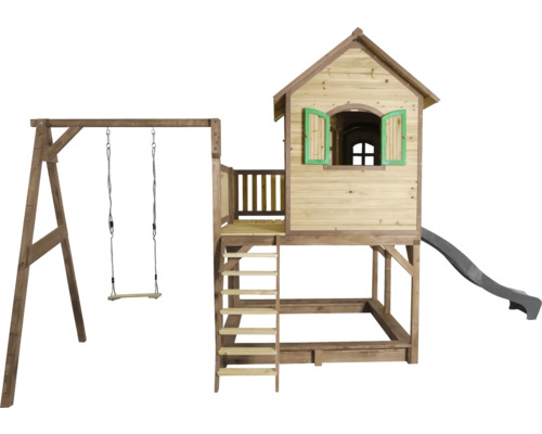 Spielplatz mit Schaukel, Spielhaus, Rutsche und Leiter