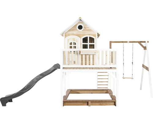 Spielhaus mit Rutsche, Sandkasten und Schaukel