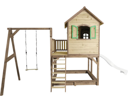 Spielturm mit Schaukel und Rutsche aus Holz
