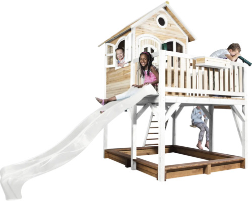 Maisonnette avec toboggan, bac à sable et balançoire pour le jardin