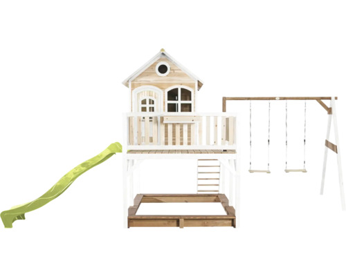 Cabane de jeux avec toboggan, balançoire et bac à sable pour le jardin