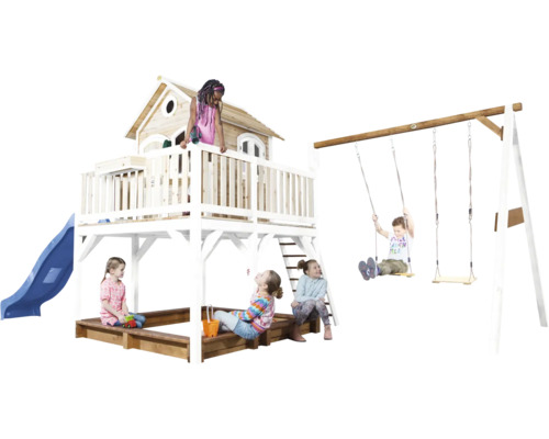 Spielanlage mit Schaukel, Rutsche, Spielhaus und Sandkasten für Kinder