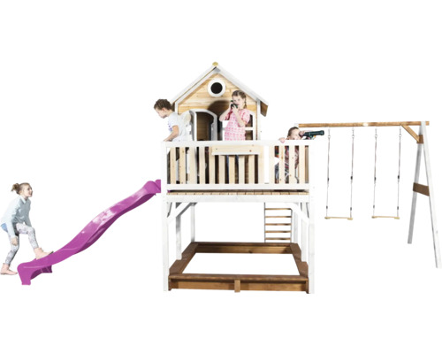 Spielturm mit Rutsche, Schaukel und Sandkasten für Kinder