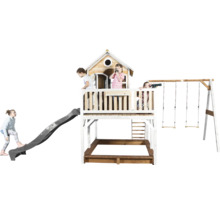 Aire de jeux pour enfants avec toboggan, balançoire et bac à sable