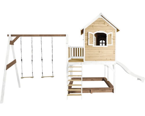 Maisonnette avec balançoire, toboggan et bac à sable pour le jardin