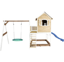 Aire de jeux avec balançoire, bac à sable et toboggan pour le jardin