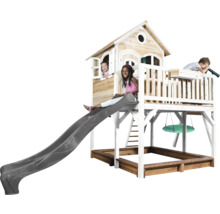 Maison de jeux en bois avec toboggan, balançoire et bac à sable pour enfants