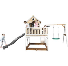 Tour de jeux avec toboggan, balançoire et bac à sable pour enfants dans le jardin