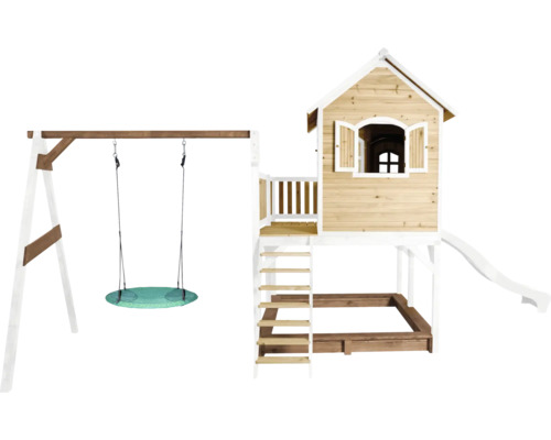 Spielhaus mit Schaukel und Rutsche für den Garten