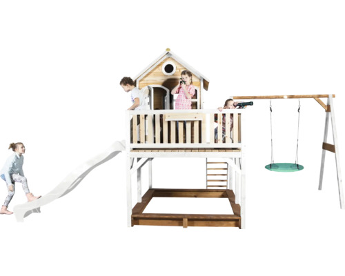 Spielturm mit Schaukel, Rutsche und Sandkasten für Kinder