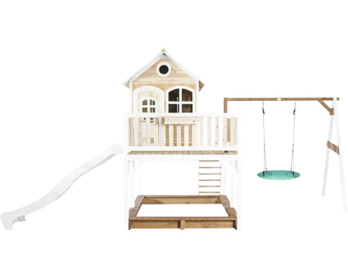 Spielhaus mit Rutsche, Sandkasten und Schaukel für den Garten