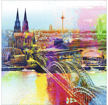 Abbildung der Kölner Skyline mit Brücke, Dom und Fernsehturm