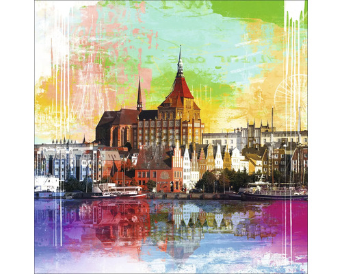 Abstrakte Darstellung einer Stadtansicht mit Spiegelung im Wasser