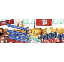 Collage avec les curiosités et les panneaux indicateurs de Hambourg