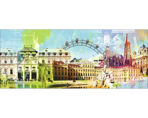 Collage représentant des sites touristiques de Vienne, dont le château de Belvedere et la Grande Roue de Vienne