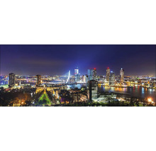 Nachtansicht der Stadt Rotterdam mit Erasmusbrücke und Wolkenkratzern