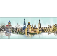 Vue panoramique de différents bâtiments historiques et sites touristiques dans une ville