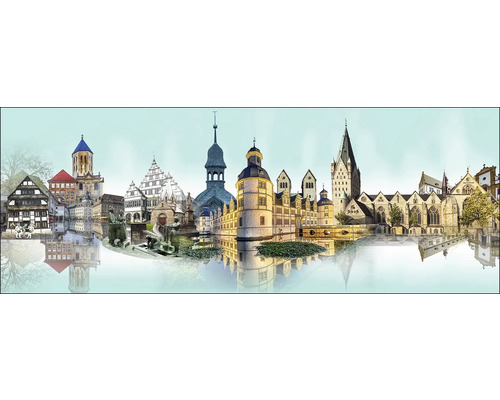 Vue panoramique de bâtiments avec des reflets