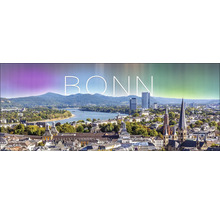 Panorama de la ville de Bonn avec rivière, montagnes et bâtiments.