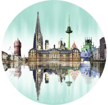 Illustration de la silhouette de Münster avec des bâtiments et des réflexions