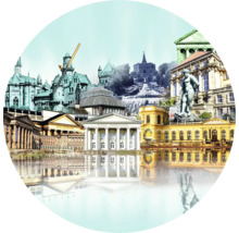 Collage de différents bâtiments historiques et sites touristiques