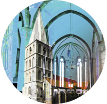 Illustration d''une église avec clocher et nef