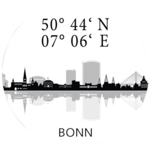 Silhouette de la skyline de Bonn avec coordonnées géographiques et nom de la ville