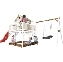 Aire de jeux avec toboggan, balançoire et bac à sable pour enfants