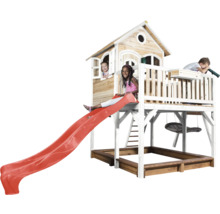 Maison de jeux en bois avec toboggan, bac à sable, balançoire et plateforme d''observation pour enfants